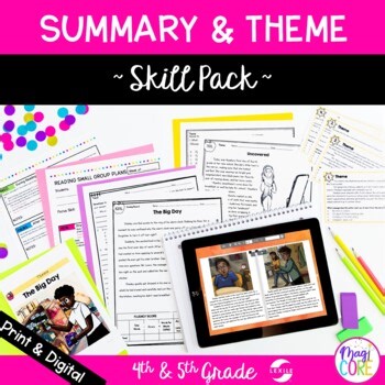 Summarizing & Theme 4th & 5th Grade4.2 RL.5.2 Lessons Passages Activities Center