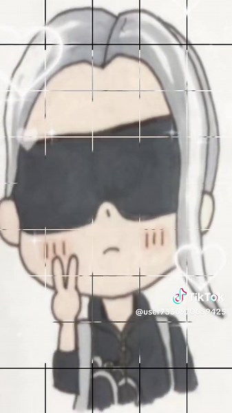 Animated Character Peace Sign with Grid Background