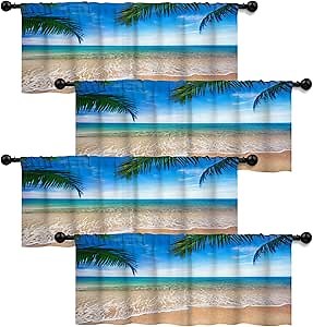 Tropical Beach Valances Window Treatments Coconut Palm 4 Panels Curtain Valances for Kitchen Windows/Living Room/Bathroom/Bedroom, 52" W X 18" L