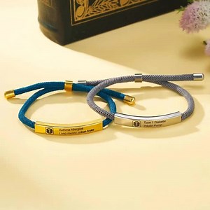 Custom Medical Alert Adjustable Soft Rope Bracelet, Personalized Health Info Bracelet, Emergency Medical ID Band Gift for Men & Women - Etsy
