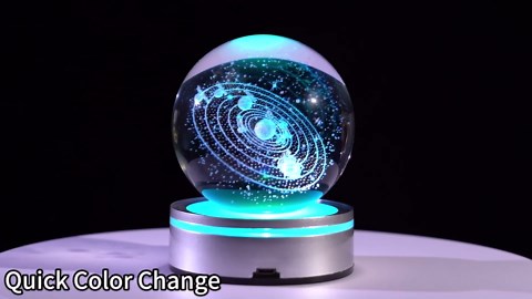 3D Crystal Ball Solar System Model with LED Lamp Base, Space Decor Night Light Snow Globe Unique Astronomy Universe Gifts for Adults Kids Teacher Boyfriend on Birthday Christmas-3.15inch