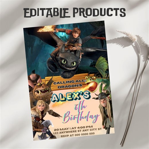 Dragon Birthday Party Invitation Template, Editable Canva Design (5x7), Digital Download. - Etsy