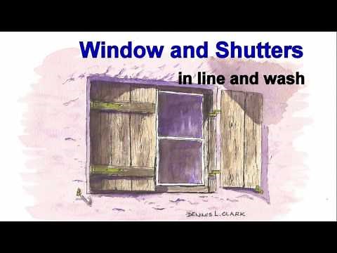 Line and wash watercolor painting tutorial - window shutters