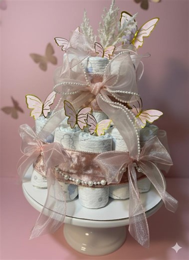 Butterfly Diaper Cake, Pink Baby Shower Centerpiece, Pamper Swaddlers - Etsy