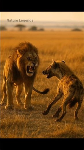 Lion vs Hyena: The Ultimate Survival Battle 🦁🔥 Who Will Prevail? #naturebattle #shortsviral