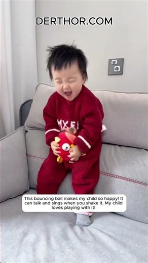 This bouncing ball makes my child so happy! It can talk and sings when you shake it. M