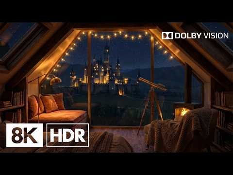 4K Cozy Reading Nook with Castle View 🌙 Magical Night Ambience 2 Hours of Deep Relaxation