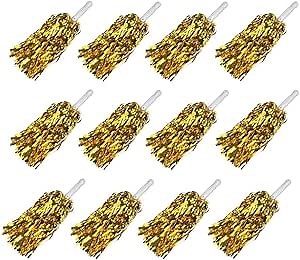 Jerify Cheerleading Pom Poms Bulk Metallic Foil Cheerleader Pom Poms with Baton Handle Plastic Cheer Pompom Cheering Hand Flowers for Game Sports Squads Dance Party Basketball