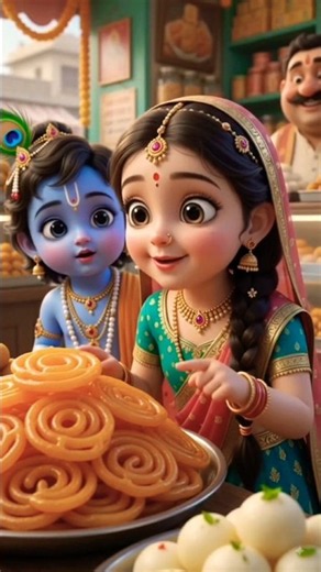 radha & krishna at the Sweet Shop 😍 | Cute 3D Animation #radha #radharadha#krishna#krishna cartoon