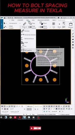 how to bolt spacing measure in tekla #tekla #steel #shorts