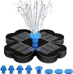 SEIRMEP 3.5W Solar Fountain, Solar Bird Bath Fountains Pump with Flower Panel, Solar Water Fountain Outdoor with 8 Nozzle & 4 Fixer for Garden, Pond, Pool, Blue, AS90A2
