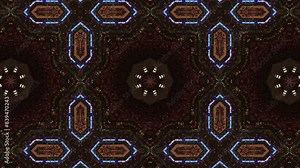 4K rendering of futuristic kaleidoscopic patterns background in vibrant brown and blue colors