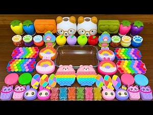 Slime Mixing Random : Clear To Glossy Rainbow Slime With Makeup Textures #83