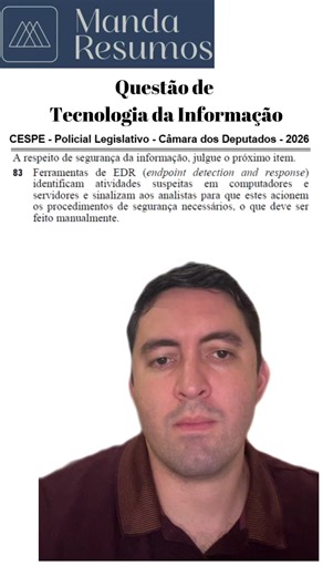 Questão de SEGURANÇA DA INFORMAÇÃO, Endpoint Detection and Response, CESPE da Polícia Legislativa #studytok #foryou #mandaresumos #concursospúblicos