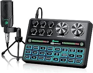 Podcast Equipment Bundle with XLR Condenser Large Diaphragm Microphone, Podcast Starter Kit with Audio Interface-All in One for Live Streaming, Recording, PC, Smartphone(T8,Black)