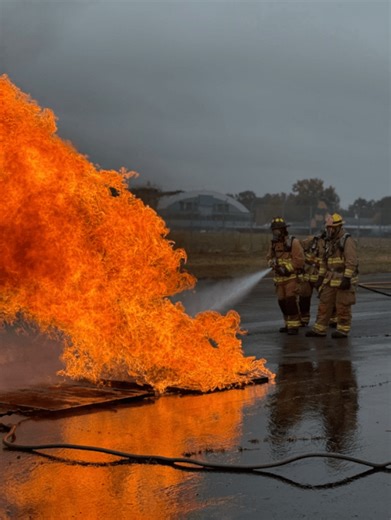 Inside aircraft fire training at Stratton Air National Guard