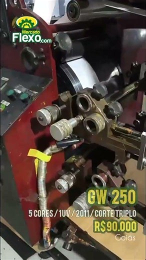 VENDO Flexográfica GW 250mm, 5 cores sendo 1 UV, refile, corte triplo, ano 2011.