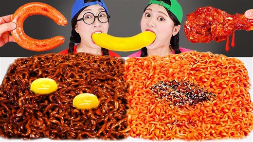 Mukbang 직접 만든 불닭볶음면 양념치킨 소세지 먹방 fried chicken fire noodles DONA 도나