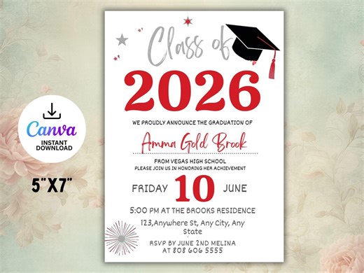 Red Graduation Invite: Class of 2026, Editable Invitation Template (instant Download) - Etsy Australia