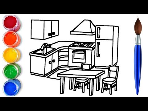 How to draw easy kitchen | easy drawing step by step for kids