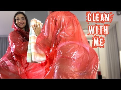 [4K] Red Raincoat Try-On • Calm Mirror Cleaning at Home