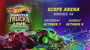 258 reactions · 111 shares | Experience Hot Wheels Monster Trucks Live™ Glow Party™ in Norfolk at Scope Arena on October 7th + 8th. Mega Wrex, Tiger Shark, Bigfoot, Bone Shaker, Demo Derby, Gunkster, and Race Ace will light up the floor as they smash and crash and compete in epic monster truck battles. | Hot Wheels | Facebook