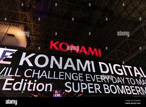 Japanese entertainment conglomerate and video game company Konami Group Corporation's logo above their exhibition area at Tokyo Game Show 2022. After a two years break forced by the Covid-19 pandemic, the Tokyo Game Show returned to Makuhari Messe in Chiba, Japan Stock Photo - Alamy
