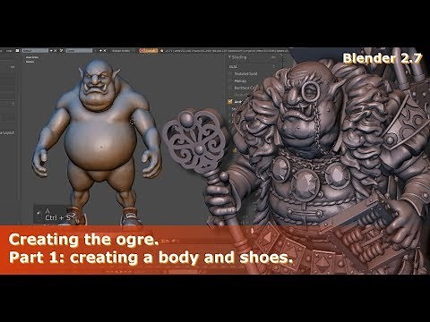 Creating the Ogre. Part 1: creating a body and shoes. Modeling and sculpting in Blender. Timelapse