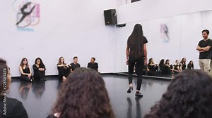 Female Tap Dance Student At Performing Arts School Performs For Class And Teacher In Studio