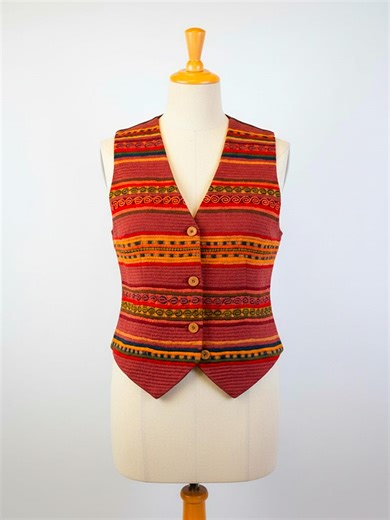 Vintage Peruvian Connection Woven Stripe Vest – Guatemalan Textile Boho Southwest Button Front Waistcoat - Etsy