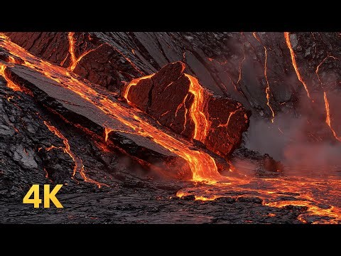 1 Hour of 4K Lava Flow Sliding Over Broken Rock Slabs — Sounds for Sleep Nap