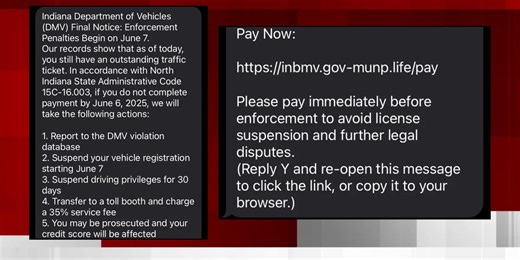 ‘Indiana DMV’ text scam urging Hoosiers to pay outstanding traffic tickets