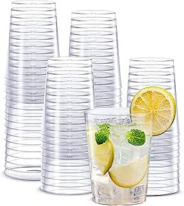 SETUP Clear Hard Plastic Cups/Tumblers [10 oz. - 200 Count] Small Disposable Party Cocktail Glasses