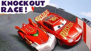 Hot Wheels Funny Funlings Race Knockout with Disney Cars Lightning McQueen versus Finding Dory and P