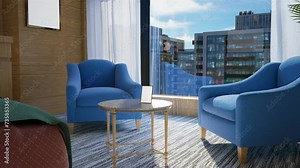 Realistic empty photo frames on table and wall 3d animated rendering, empty frame on multiple locations for product demonstration and presentation.