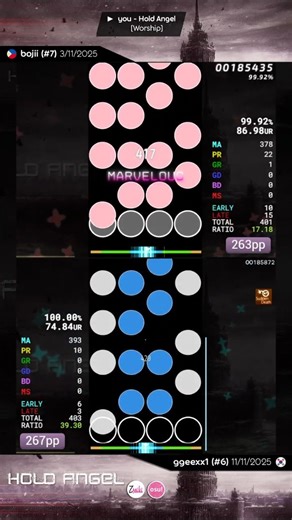 300BPM 6.95* (Hold Angel). #osu #osumania #osugame #osumaniaskins #osumania4k #vsrg #rhythmgame