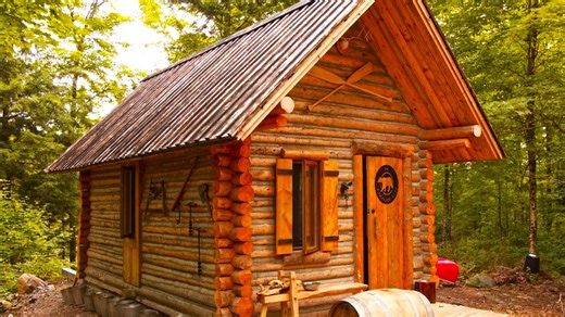 A man builds an amazing HOUSE ON A STEEP MOUNTAIN _ Start to finish | Complete Bushcraft