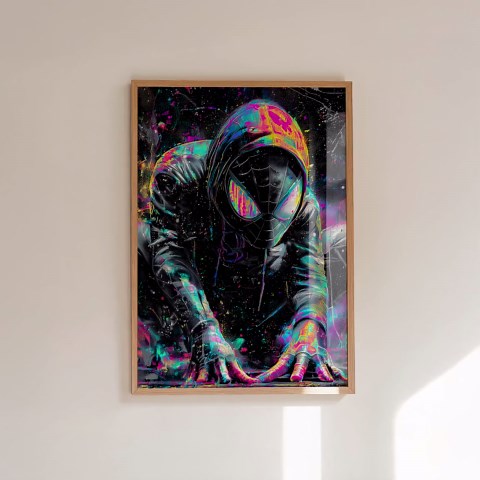 Spider-man Graffiti Art Print, Electric Blue & Neon Yellow Splatter Paint Canvas Wall Art, Superhero Pop Art for Game Room Decor - Etsy