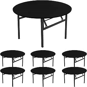 6 Pack Spandex Table Top Cover for 6FT Round Table, Stretch Fitted Tablecloth Washable Round Tablecovers with Elastic Edge for Indoor Outdoor Party Picnic Camping (72", Black)