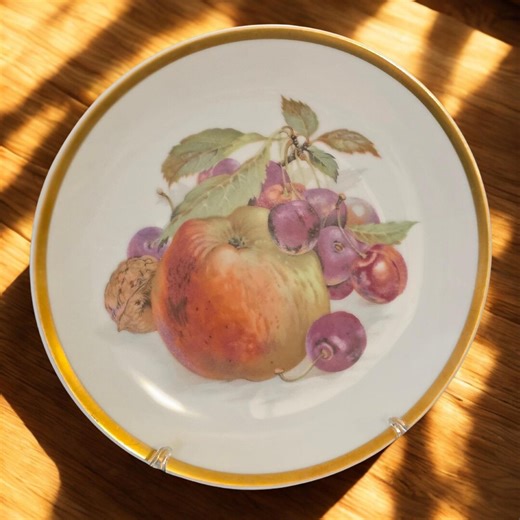 Vintage Fruit Plate Wall Display Decorative Dish Collectible China Bavarian Porcelain Gold Rim Antique Dining German Cherry Apple Orchard - Etsy