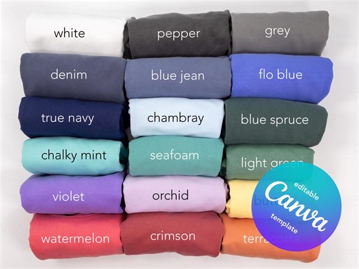 Comfort Colors 1566 Sweatshirt Color Chart, Stacked Full Palette, JPG & Editable Canva Template - Etsy