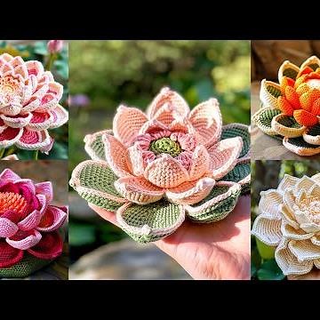 How to crochet a lotus flower/Crochet lotus flower pattern/Knitted lotus flower/Crochet lotus leaf