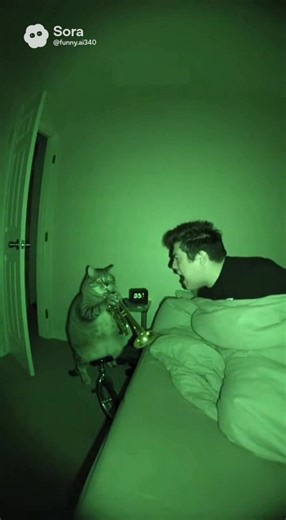 Cat Plays Trumpet While Riding Unicycle