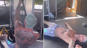 Adam Levine breaks a sweat as he does a grueling work out