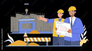 Depict construction services through flat vector animations, featuring clean graphics and structured project visuals.