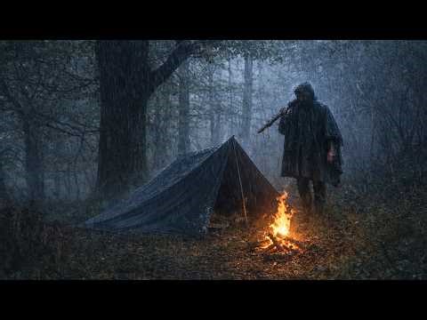Bushcraft in the Rain: Tarp Shelter, Firewood & a Wild Soup