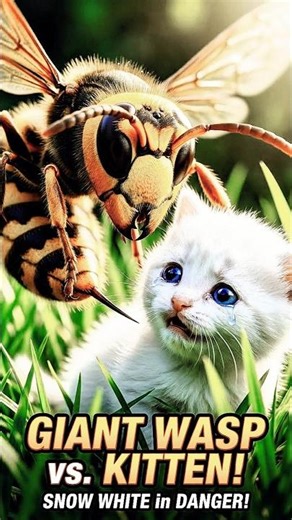 Giant Wasp Attacked Baby Cat! 🐝😱 #shorts #wasp #youtubeshorts #fatcat