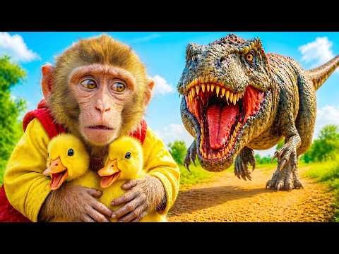 El mono Bin Bon rescata a unos Patitos de la jaula de un Dinosaurio