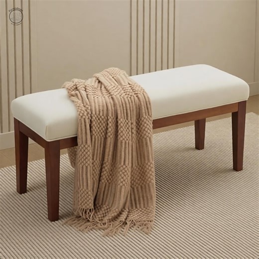Linen Upholstered Bench With Solid Wood Legs - Etsy