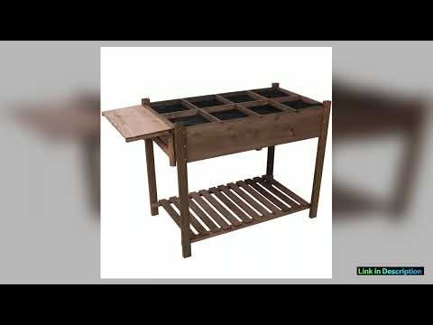 8 Pockets Horticulture Raised Garden Bed Elevated Wood Planter Box Stand with Foldable Side Table